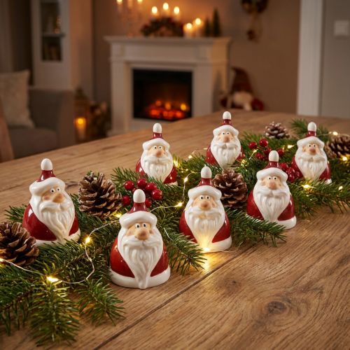 Kerstmanfiguur van keramiek, rood en wit, 6,4 cm – Feestelijke kerstversiering – 6 st | Floristik24.nl