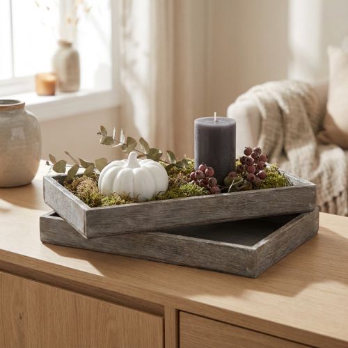 Rechthoekig houten dienblad, ideaal voor het decoreren van balkons en woonkamers, 30 cm, 4 stuks | Floristik24.nl