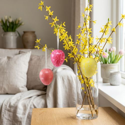 Decoratieve hanger paaseieren geel/roze/rood craquelé Ø8,5cm 3 st | Floristik24.nl