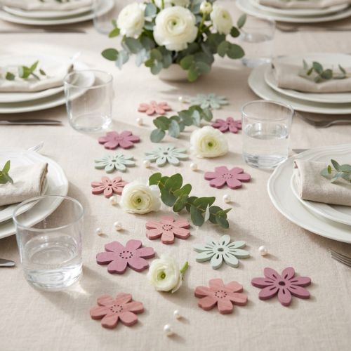 Strooidecoratie tafel bloemen hout wit roze paars 3,5cm 36st | Floristik24.nl