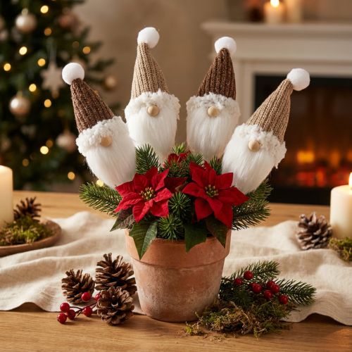 Decoratieve plug kabouter Kerst wit bruin 4x11cm 4 st | Floristik24.nl