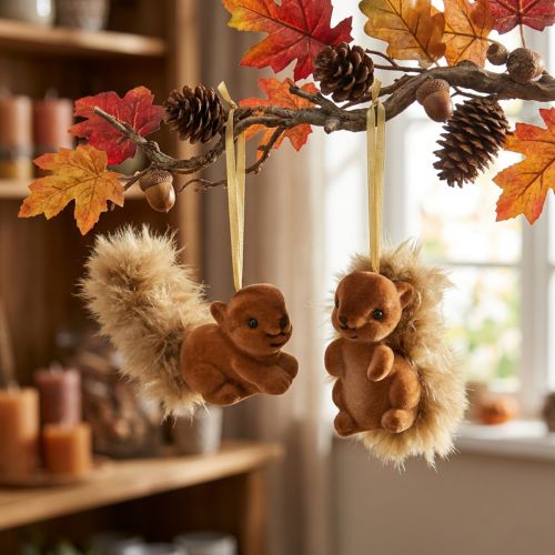 Herfstdecoratie, decoratieve hangende eekhoorn, bruin, set van 2 | Floristik24.nl