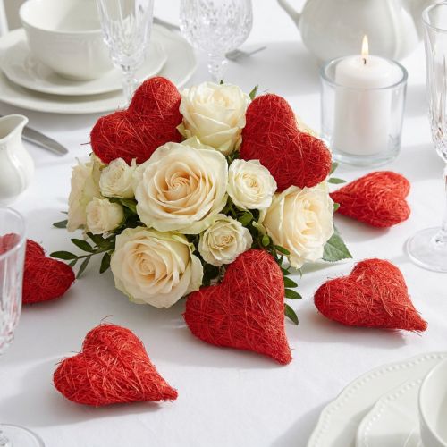 Sisalhartjes rood, decoratie voor bruiloft, natuurlijke sisalvezels, Valentijnsdag H7,5-9cm 16 st | Floristik24.nl