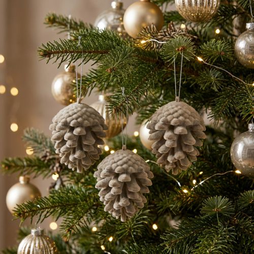 Dennenappels decoratieve kegels om op te hangen bruin 8cm 4st | Floristik24.nl