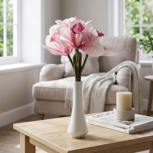 Kunstorchideeën kunstbloemen in vaas wit/roze 28cm | Floristik24.nl