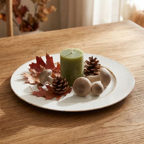 Decoratief bord rond kunststof retro wit bruin glans Ø30cm | Floristik24.nl