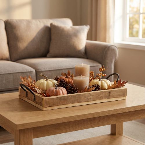 Houten dienblad met handgrepen decoratief dienblad naturel zwart 35×22,5cm | Floristik24.nl