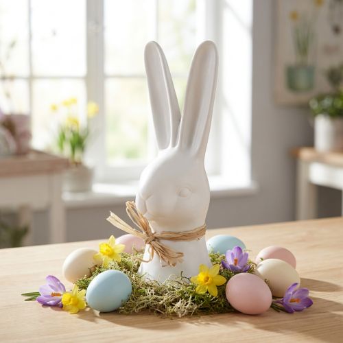 Konijnenkop decoratie Paashaas wit konijn keramiek 17cm | Floristik24.nl