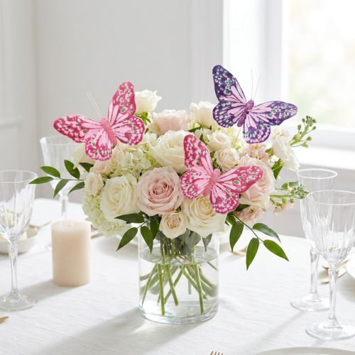 Decoratieve vlinders op draadveren paars roze 7×10cm 12 st | Floristik24.nl