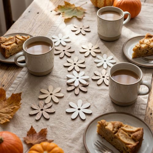 Strooidecoratie hout bloemen tafeldecoratie naturel wit Ø4cm 72 st | Floristik24.nl