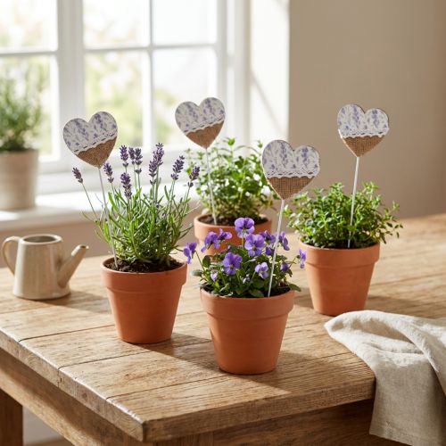 Artikel Bloemplug hart lila landelijke stijl 7×0,5×7cm 12st