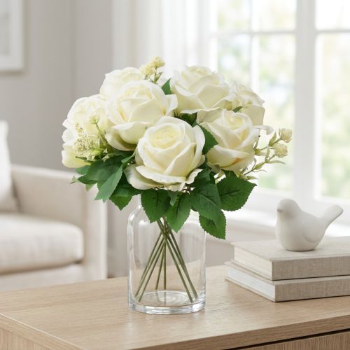 Artikel Kunstrozen Kunstbloemboeket Rozen Witte Plust 42cm
