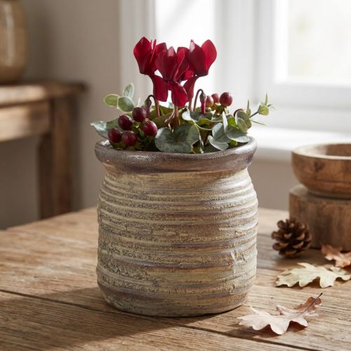 Keramische plantenbak siervaas metallic grijsbruin 14×14cm | Floristik24.nl