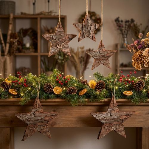 Decoratieve sterren om op te hangen grenen sterren naturel 15cm 4 st | Floristik24.nl