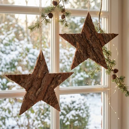 Decoratieve sterren om op te hangen gemaakt van pijnboomschors dennensterren 20cm 3 st | Floristik24.nl