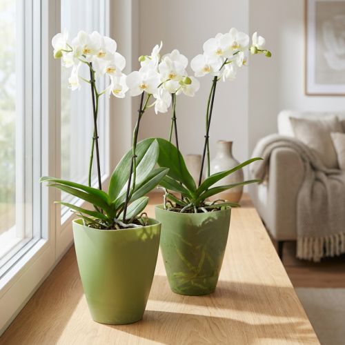 Artikel Orchideeënpot, bloempot, plastic vaas, groen, 16,5 cm hoog, 2 stuks