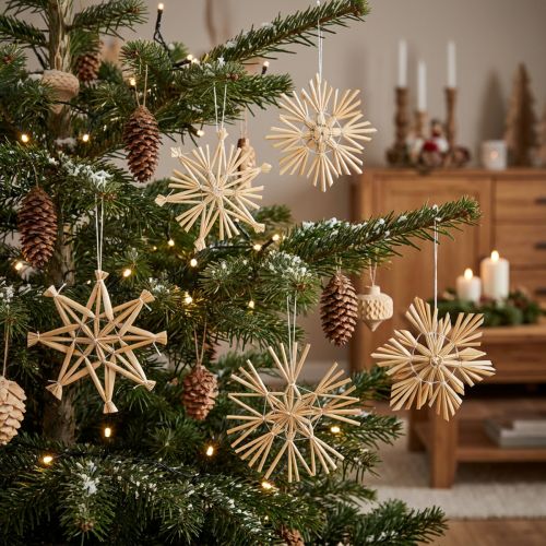Kerststro sterren kerstboomversiering 8cm 12 stuks | Floristik24.nl