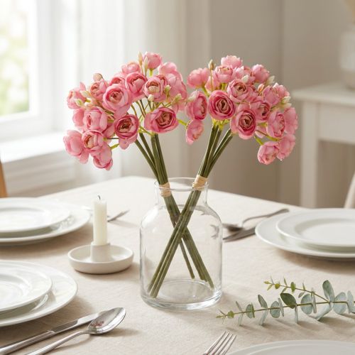 Kunstboeket van ranunculusbloemen, stijlvolle tafeldecoratie, 32 cm, 5 stuks | Floristik24.nl