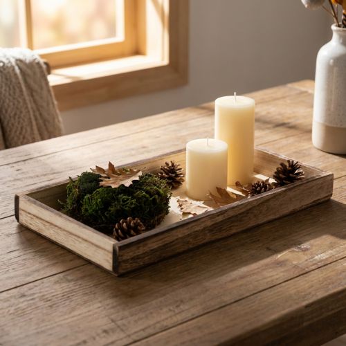 Rechthoekige houten schaal voor planten en decoratie. Veelzijdig in gebruik. Robuust ontwerp. 30 cm, 4 stuks. | Floristik24.nl