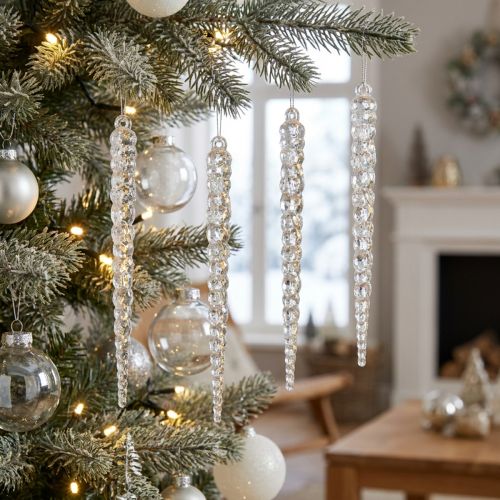 Decoratieve ijspegels voor het ophangen van winter heldere glitter 14cm 4st | Floristik24.nl