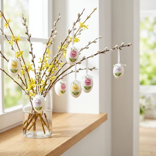 Paaseieren om op te hangen met bloemmotief Paasdecoratie 12st | Floristik24.nl