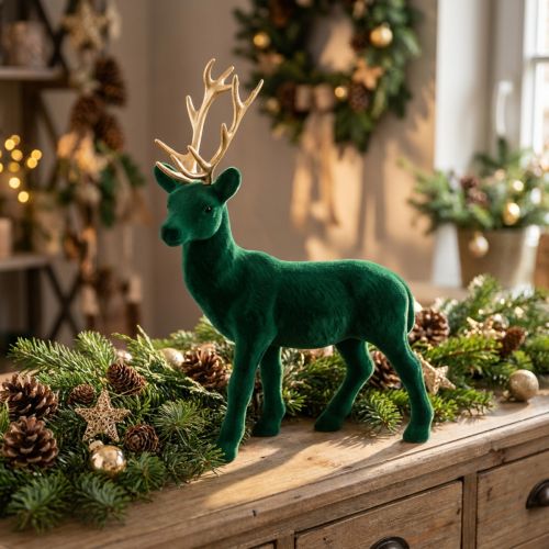 Hert staand deco figuur groen goud tafeldecoratie advent 27cm | Floristik24.nl