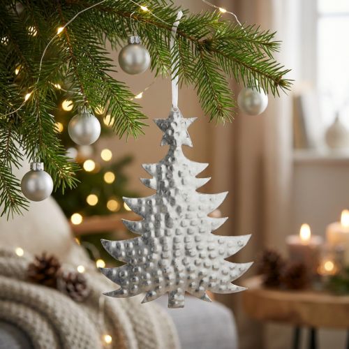 Kerstboomhanger, adventsdecoratie, metalen decoratie voor Kerstmis, zilver 20,5×15,5cm | Floristik24.nl