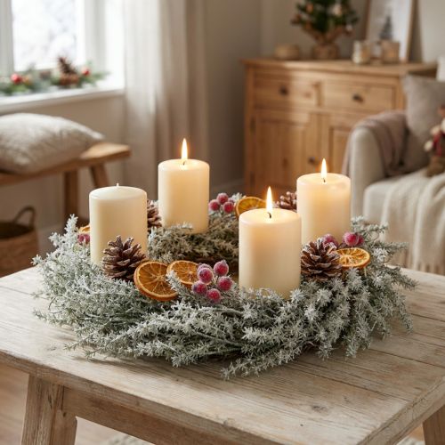 Artikel Decoratieve lariks krans kunstnaaldkrans besneeuwd wit grijs Ø32cm