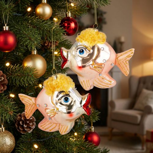 Kerstboomversiering vis, decoratieve hangers, kerstversiering, echt glas H9.5cm 2st | Floristik24.nl