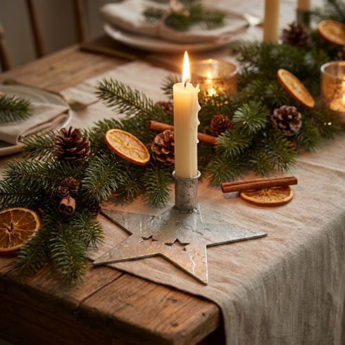 Metalen decoratie ster, taps toelopende kandelaar voor kerst zilver, antiek look 20cm × 19.5cm | Floristik24.nl