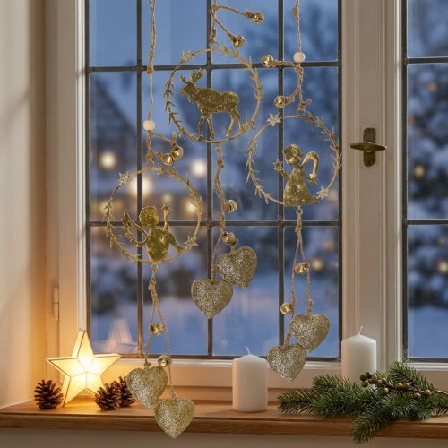 Deco hanger raam, metalen krans Advent, engel, rendier Ø9cm set van 3 | Floristik24.nl