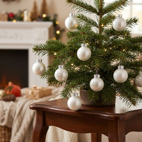 Artikel Mini kerstballen glas wit glanzend/mat Ø2,5cm 22 stuks