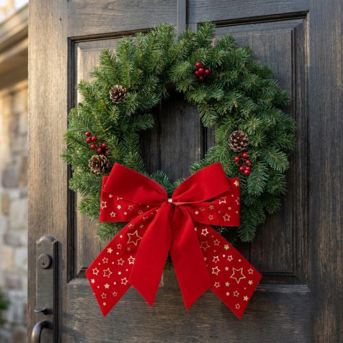 Rode strik kerststerren decoratieve strik buiten 21cm 2 stuks | Floristik24.nl