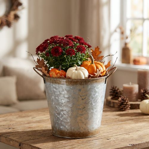 Decoratieve pot met handvatten, plantenemmer, metalen container, zilverkleurig, verweerd staal, Ø17cm H16,5cm | Floristik24.nl