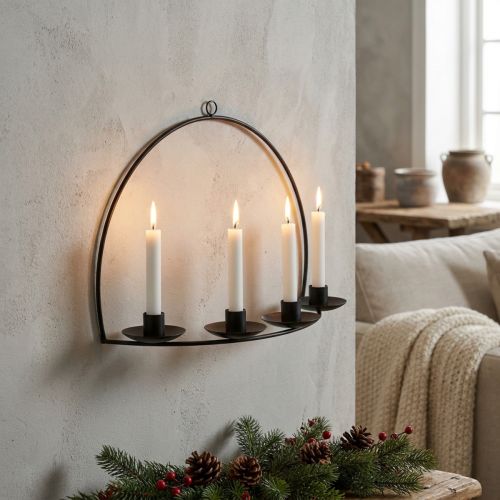 Wandkaarsenhouder Zwart metalen stokkaarsenhouder 35×24cm | Floristik24.nl