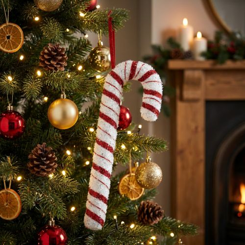 Deco Zuurstok Kerst Rood Wit Gestreept H34cm | Floristik24.nl