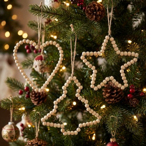 Kerstversiering: houten kralen, hart, ster, boom, 13 cm hoog, 6 stuks | Floristik24.nl