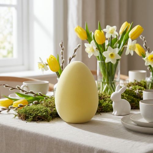 Paasei decoratie ei lichtgeel kunststof geflockt 20cm | Floristik24.nl