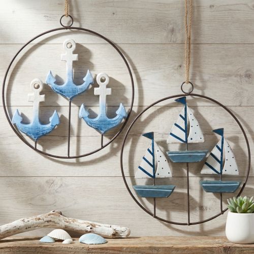 Decoratieve metalen ring voor het ophangen van zeilboten/ankers Ø18cm 2 stuks | Floristik24.nl