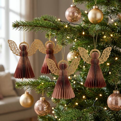 Papieren engel kerstengel decoratie wijnrood roze H12cm 4st | Floristik24.nl