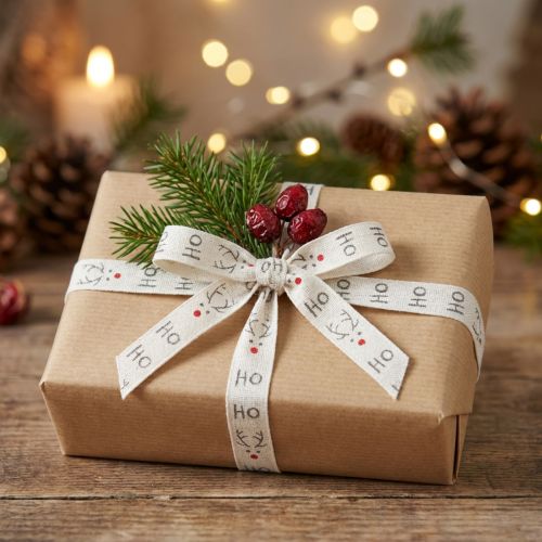 Cadeaulint Kerst Kerstlint Hohoho wit 15mm 20m | Floristik24.nl