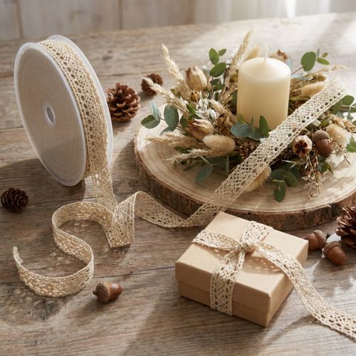 Decoratief lint kant beige decoratief lint B16mm L20m | Floristik24.nl