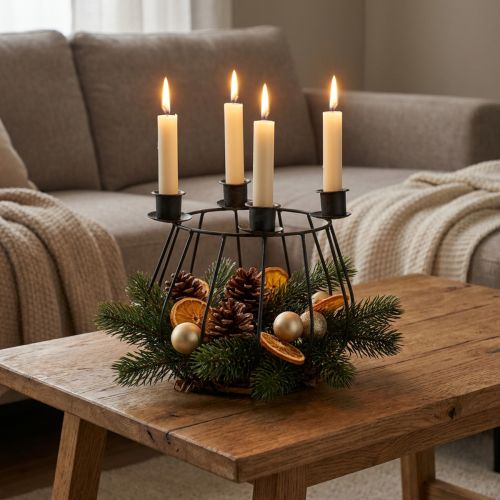 Kaarshouder metaal grijs gaasmandje Adventskrans Ø14cm | Floristik24.nl