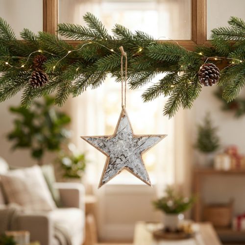 Houten sterrendecoratie decoratieve hanger rustieke decoratie wit hout Ø15cm | Floristik24.nl