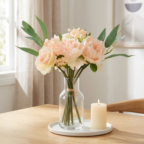 Kunstbloemboeket pioenrozen rozen eucalyptus decoratieve zijden bloemen 32cm | Floristik24.nl