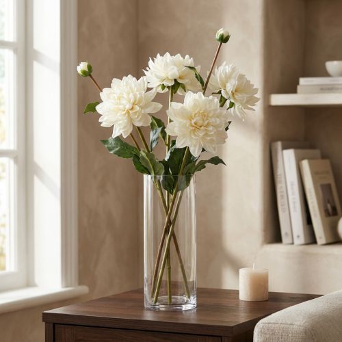 Kunstbloem Dahlia Wit Kunstbloem met knop H57cm | Floristik24.nl