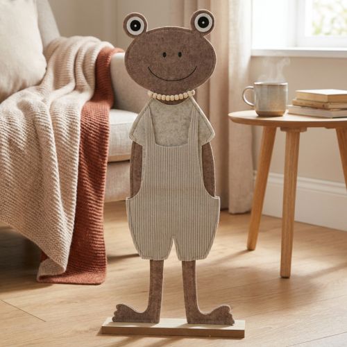 Vilten decoratieve kikker met tuinbroek beige decoratief figuurvilt H51,5cm | Floristik24.nl