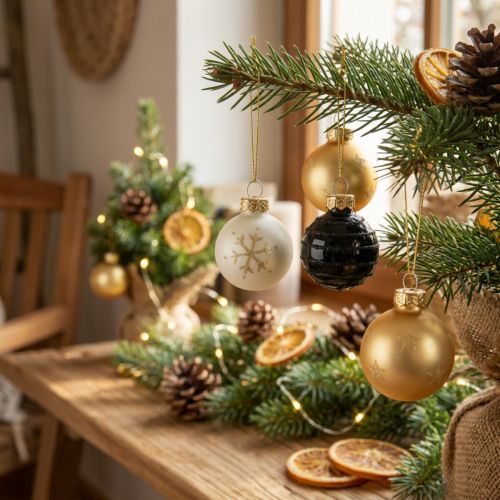 Mini kerstballen glas wit zwart goud Ø3cm 9 st | Floristik24.nl
