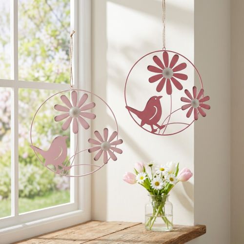 Artikel Decoratieve ring metaal hangdecoratie bloemen roze Ø30cm 2st
