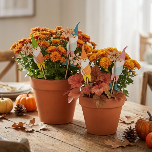 Dwergdecoratie met bloem bloemplug hout 4×10,5cm 12st | Floristik24.nl